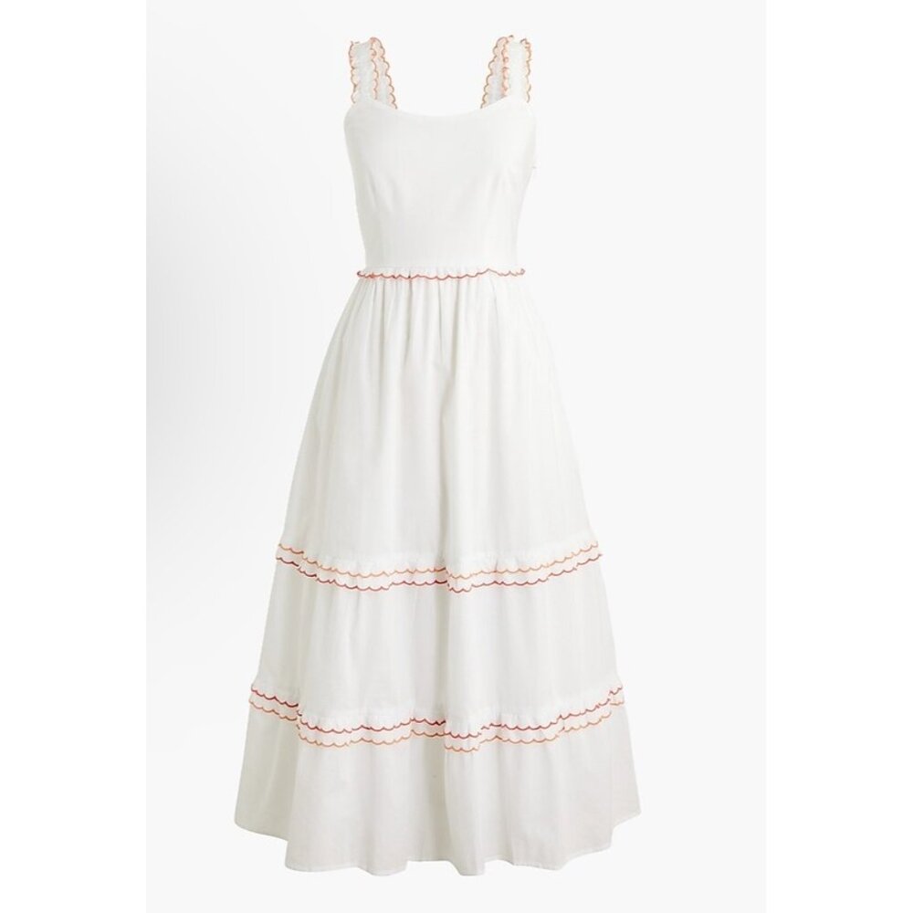 J.Crew Womens White Dress Sleeveless Maxi Dress Ruffle Trim Smocked Back Sz10